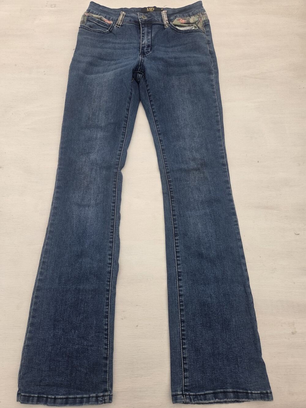 Lucky & Blessed Mid-Rise Bootcut Distressed Jeans Womens 6 L&B Floral Pockets
